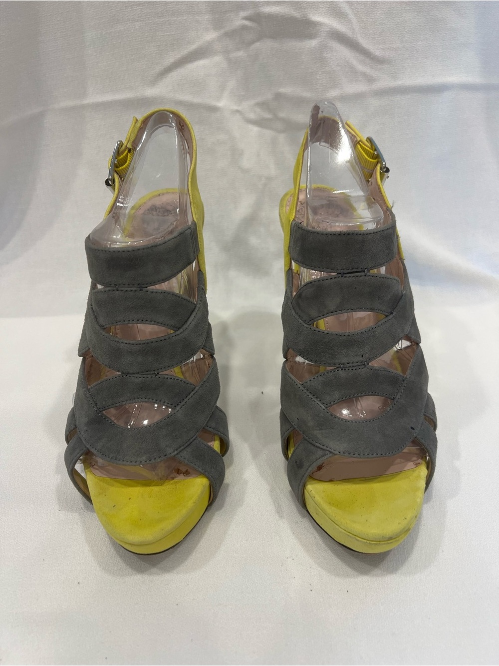 Vince Camuto Stella Gray Yellow Caged Heels 
 Suede Wedge